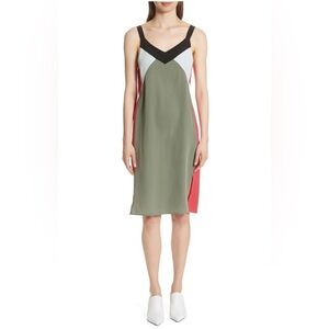 Equipment Robbi Silk Colorblock Slip Dress Green Pink Black Sleeveless